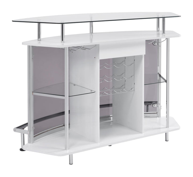 Gideon Crescent Shaped Glass Top Bar Unit with Drawer