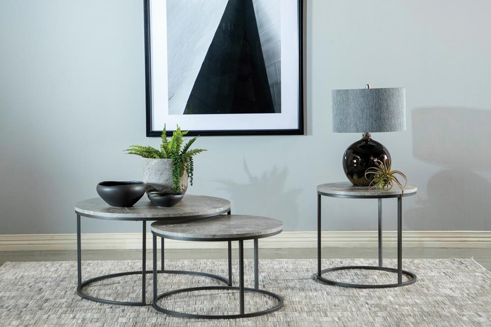 Lainey Round 2-piece Nesting Coffee Table Grey and Gunmetal