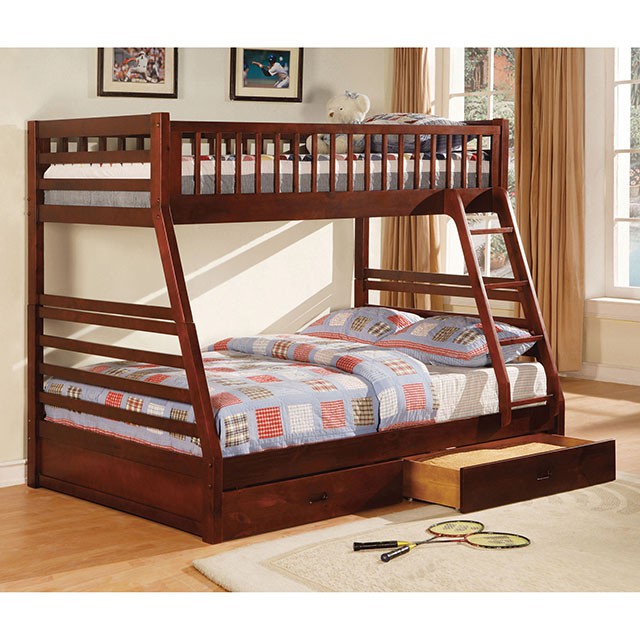 California II Cherry Twin/Full Bunk Bed w/ 2 Drawers